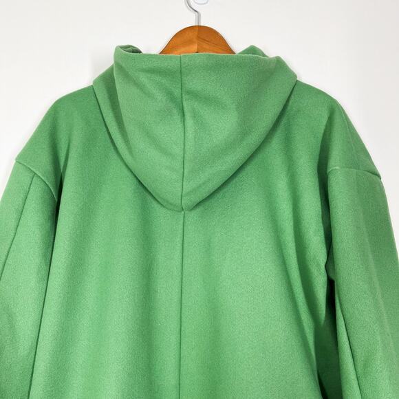 Noracora Women’s Wool Cloth Hooded Green Coat Jacket Sz L Lightweight Unlined - Picture 8 of 11